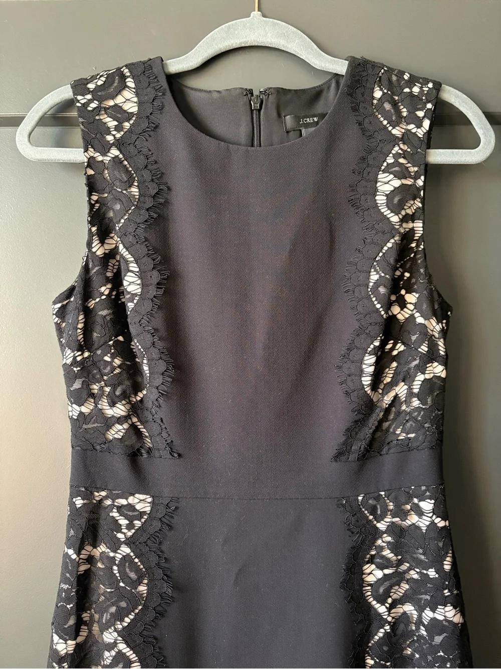 J. Crew Black Sleeveless Lace-Panel Midi Dress